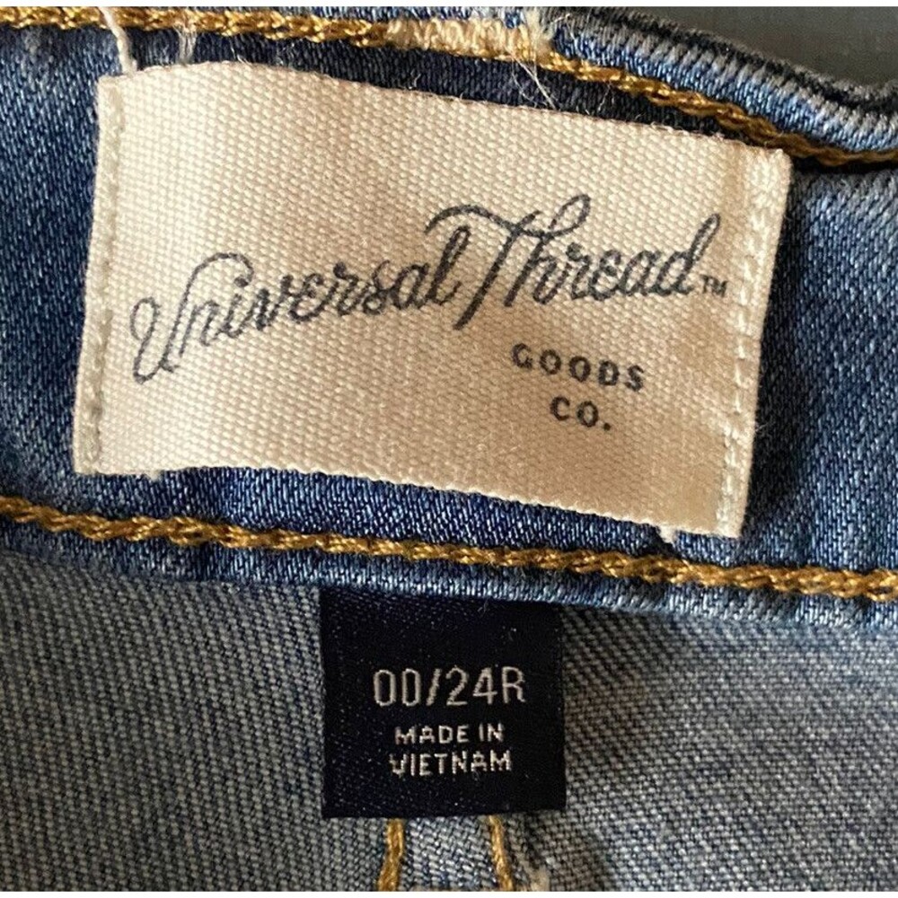 Womens Mid Rise Skinny Jeans Size 00 Blue‎ Distressed Raw Hem Sculpting Stretch - Picture 9 of 15